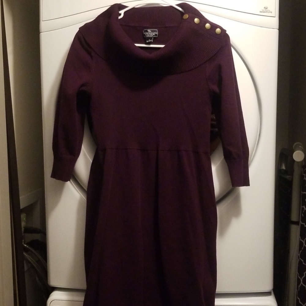 Purple turtleneck sweater dress